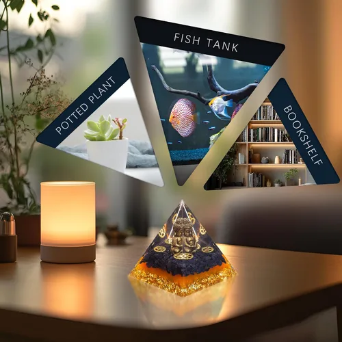 Miniatura 3 de FENGSHUI-CAISHEN Estatua de Little Buddha en pirámide de organita de cristal curativo, piedra arenisca azul con figura de Buda bebé, decoración