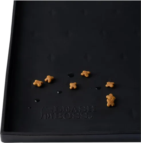 Miniatura 11 de Leash Boss Bandeja rectangular de silicona para alimentación de mascotas, tapete impermeable para cuenco de perro con borde elevado, bandeja de Gris