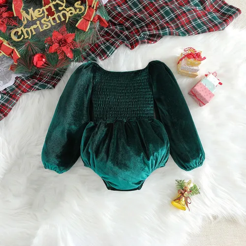 Miniatura 2 de YIISU Vestido de mameluco de terciopelo para niña, vestido de Navidad fruncido, para cumpleaños, ropa para niñas