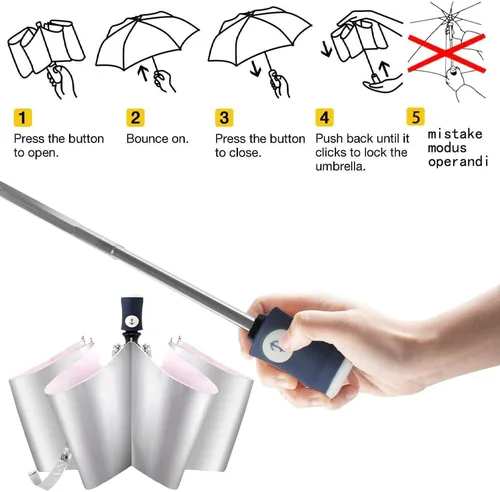 Miniatura 7 de FDJASGY Capa de revestimiento plateado, bloqueo de tela UV 99.9%, paraguas compacto plegable de viaje, paraguas automático resistente al viento