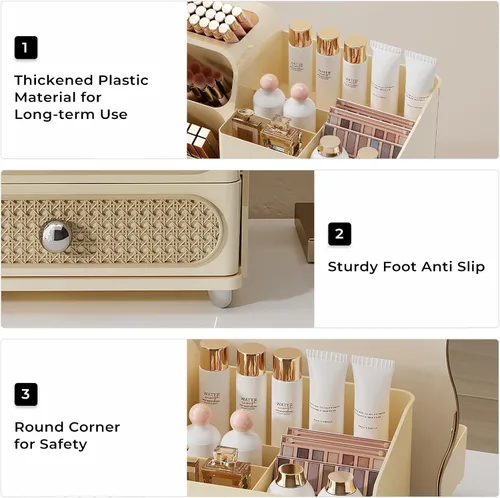 Miniatura 6 de UFORU Organizador de maquillaje para tocador con soporte para pinceles, organizador de cuidado de la piel de gran capacidad para encimera de baño
