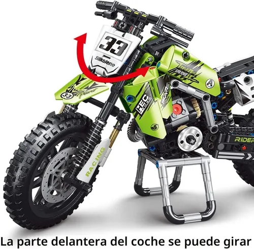 Miniatura 4 de Mesiondy Kit de bloques de construcción de juguete para motocicleta, conjuntos de ladrillos STEM, juguetes para niños y adultos, construye una Verde
