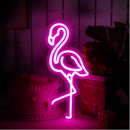 ROCEEI Letrero de neón LED de flamenco tropical, luces de neón alimentadas por USB, letrero de arte de pared para decoración de Navidad, habitación
