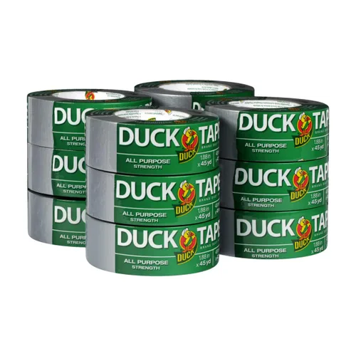 La marca original de cinta adhesiva Duck Tape, paquete de 12 unidades de 1.88 pulgadas x 45 yardas, 540 yardas en total, plateada (284358)