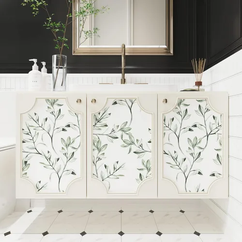 Miniatura 7 de Wallercity Papel tapiz de hojas verdes y blancas, papel tapiz floral para gabinete, papel de contacto de hojas verdes, papel de contacto bohemio