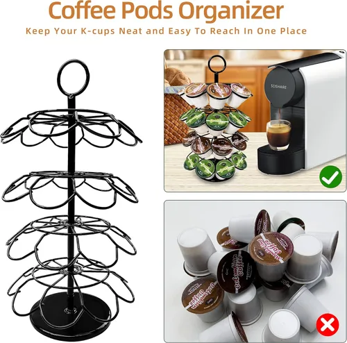 Miniatura 4 de ROWISE - Soporte y organizador para cápsulas K-Cup de carrusel para 36 cápsulas - Gira 360 grados, desmontable, diseño moderno de metal en negro