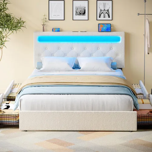 Miniatura 18 de Rolanstar Base de cama individual con estación de carga, cama LED con almacenamiento debajo de la cama, cabecera ajustable de 38.9/40.8 pulgadas,