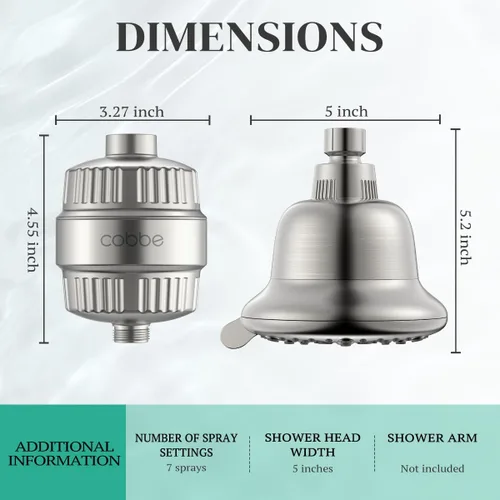 Miniatura 6 de Cobbe Cabezal de ducha de lujo con doble filtro, alto rendimiento de 16+20 etapas, 99% de eliminación de filtros de ducha para agua dura, elimina