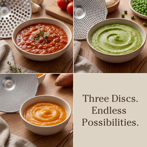Miniatura 2 de Molinillo de alimentos de acero inoxidable con 3 discos, manivela giratoria ergonómica para salsa de tomate, puré de manzana, comida para bebés