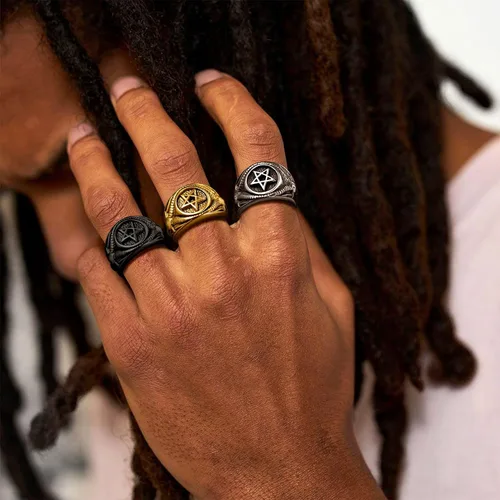 Miniatura 8 de FaithHeart Satanic Jewelry Baphomet - Anillos de cabra con sello de símbolo de Lucifer Satanás, para hombres y mujeres, tamaño 7891011121314