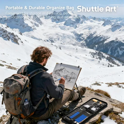 Miniatura 8 de Shuttle Art Juego de lápices de dibujo y dibujo, 37 lápices de bocetos profesionales en estuche de transporte con cremallera, kit de dibujo