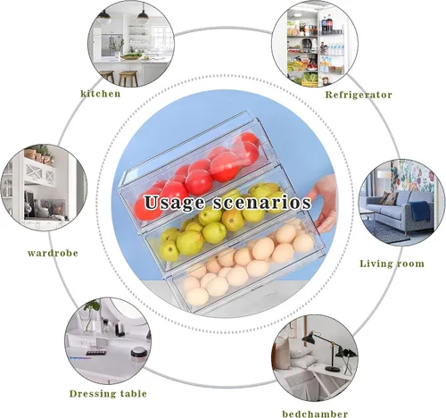 Miniatura 4 de Paquete de 2 cajones apilables para refrigerador, contenedores extraíbles transparentes, organizador de cajón para refrigerador, contenedores