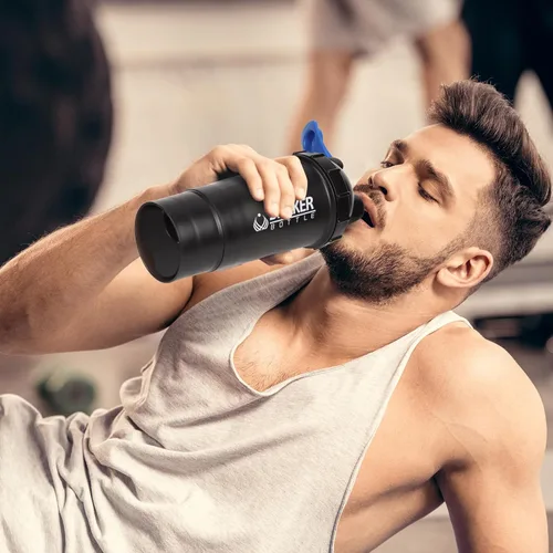 Miniatura 7 de Shaker Bottle - Botellas mezcladoras de proteínas de 18 onzas con almacenamiento de polvo y estuche para píldoras, 16.9 fl oz, taza agitadora de Azul