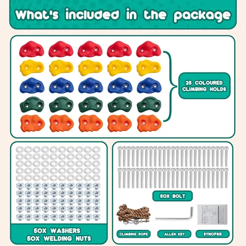 Miniatura 7 de CMOOD Presas de Escalada en Roca, Pared de Escalada en Roca para Niños, Kit de Escalada de Pared de Roca para Parque Infantil Interior y Exterior