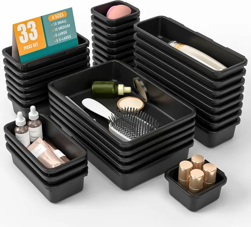 Miniatura 24 de Juego de 6 organizadores de cajones, organizador divisor de cajones de maquillaje de 3 tamaños con almohadillas antideslizantes, contenedores