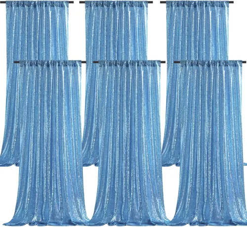 Miniatura 50 de Cortinas con lentejuelas doradas, 2 unidades de 2 x 8 pies, con brillantina, telón de fondo para bodas Rojo