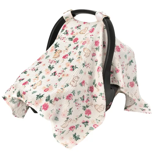 SERAPHY Fundas de asiento de automóvil 100% muselina de algodón para bebés, funda universal para asiento de automóvil de bebé, fundas de dosel de