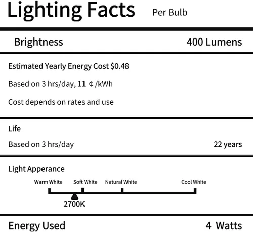 Miniatura 7 de Paquete de 6 bombillas LED G45 E26 de globo pequeño equivalente a 40 vatios, 2700K blanco cálido, 400 lúmenes, bombillas de luz de araña vintage