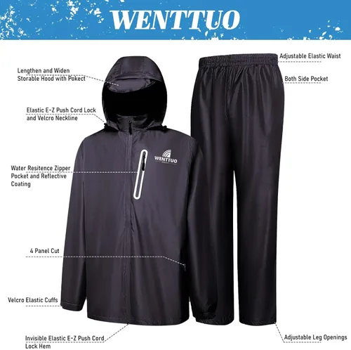 Miniatura 3 de Men's 2pc Rain Jacket Adjustable Watertight Rain Suit Lightweight Breathable Outdoor Raincoats