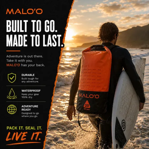 Miniatura 8 de Malo’o Mochila de Bolsillo de 30L de Alta Resistencia 100% Impermeable con Tapa Enrollable – Mantiene el Equipo Seco para Pesca, Rafting, Kayak