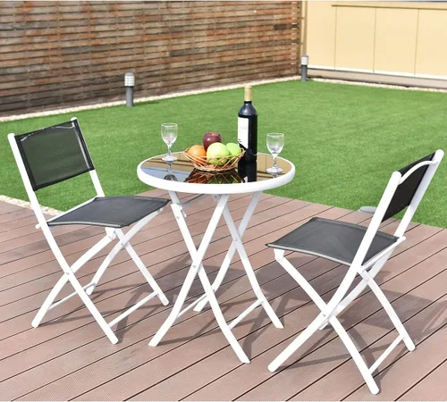 Miniatura 3 de Giantex Juego de mesa de bistró, juego de 3 piezas para patio, mesa y sillas plegables al aire libre, juego de comedor plegable para patio, juego