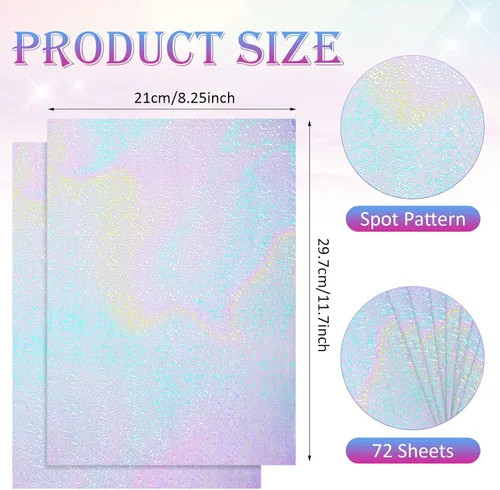 Miniatura 2 de 72 hojas de papel adhesivo holográfico, película laminada de vinilo holográfico transparente A4, papel autoadhesivo impermeable, 11.7 x 8.3 pulgadas