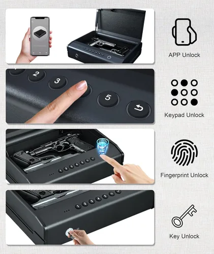 Miniatura 3 de PINEWORLD - Caja fuerte para armas, cajas fuertes biométricas para pistolas de mano, caja fuerte para pistolas con huella digital o teclado, 4