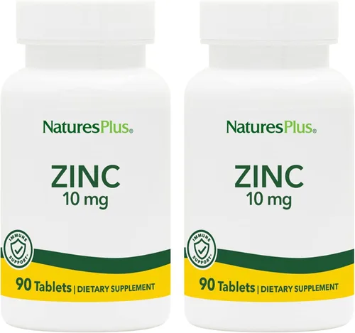 NaturesPlus Zinc 10 mg – 90 comprimidos, paquete de 2 – Apoya la salud inmune y el bienestar general – Forma de quelato de aminoácidos de alta