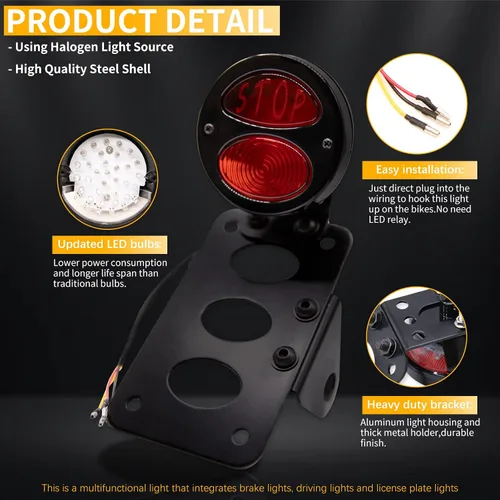 Miniatura 4 de Rich Choices Luces traseras de motocicleta con soporte lateral para placa de matrícula, luces de freno integradas, luz de parada impermeable