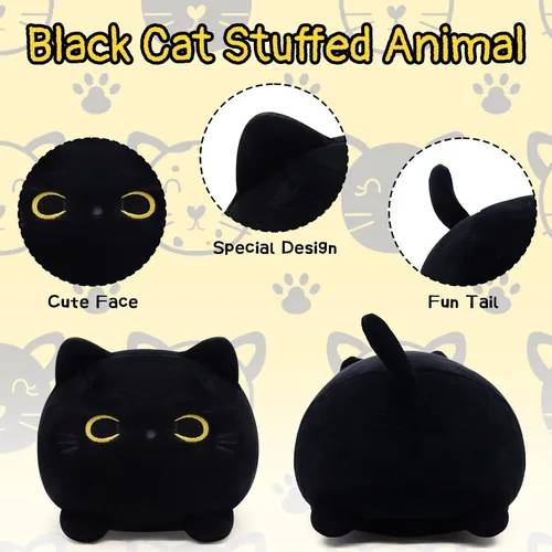 Miniatura 4 de Almohada de felpa de gato negro, animales de peluche Kawaii de gato negro, linda almohada de gato negro, juguetes de peluche para niños, cumpleaños