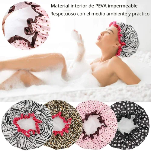 Miniatura 4 de TCOTBE Gorro de ducha para mujer, elástico y reutilizable, protección del medio ambiente, doble capa impermeable