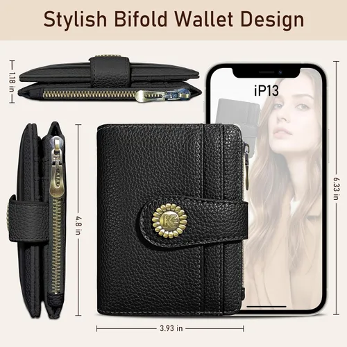 Miniatura 5 de Kelvoris Cartera pequeña Rfid para mujer, plegable, con cremallera, bolsillo para monedas, piel sintética, compacto, para tarjetas de crédito