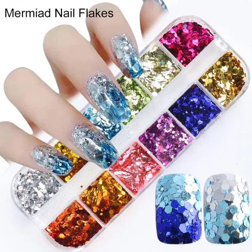 Miniatura 4 de 2 cajas de 24 colores camaleón holográfico con purpurina de sirena, arte de uñas, lentejuelas, copos 3D, degradado láser, diseño de purpurina