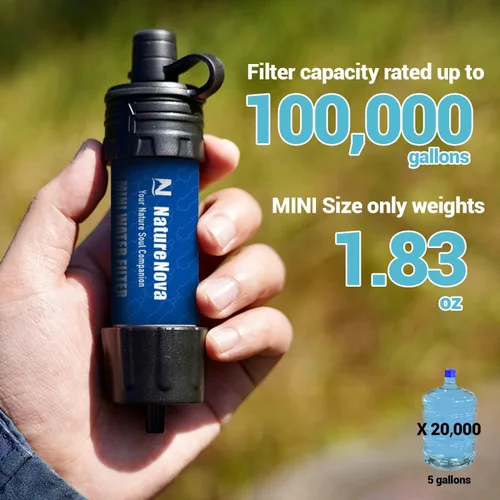 Miniatura 5 de Mini Filtro de Agua NatureNova Sistema Portátil de Filtración de Agua de Emergencia para Senderismo, Camping, Popote, Equipo de Supervivencia, Azul-2