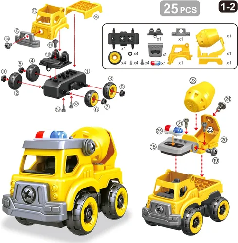 Miniatura 4 de Juguetes de coches 4 en 1 para desarmar para niños, vehículo de juguete de camión de construcción de ingeniería DIY - camión volquete, mezcladora