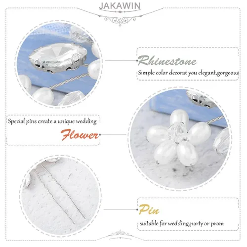 Miniatura 6 de JAKAWIN - Pinzas decorativas para el cabello de boda, accesorios para el cabello Dama de honor plata oro rosa pieza updo para mujer