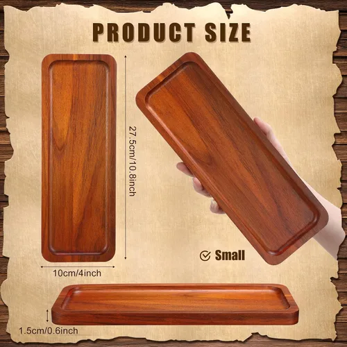 Miniatura 2 de Skylety Paquete de 15 bandejas de madera maciza para servir grandes de acacia para fiestas, tablero rectangular de charcutería con mango ranurado