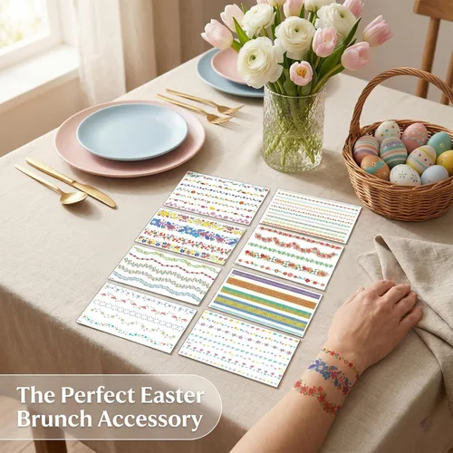 Miniatura 3 de 8 calcomanías de huevo de Pascua para decorar huevos de vinilo impermeables, tatuajes de flores para fiestas de primavera, suministros de caza