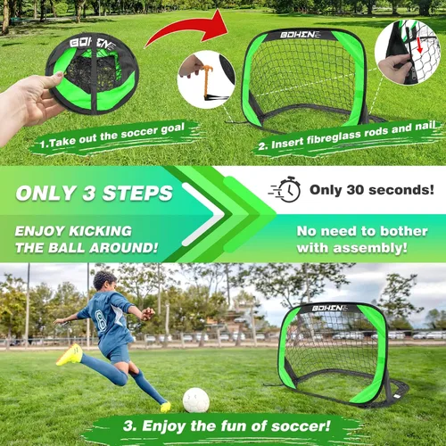 Miniatura 3 de BOHEN Porterías de fútbol desplegables para niños, red de fútbol portátil plegable para exteriores, interiores, patio trasero y playa