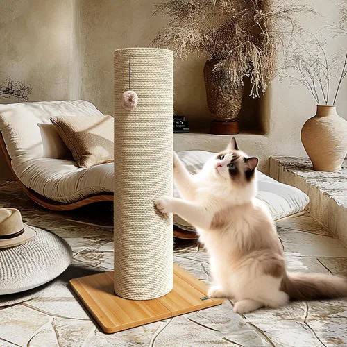 KAMABOKO Rascador para gatos de 29.5 pulgadas, poste rascador de sisal natural de 7.5 pulgadas de diámetro ultra grande, resistente a los arañazos