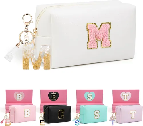 Miniatura 102 de AIBFRID 2 piezas de bolsas de maquillaje iniciales para mujeres, regalos de cumpleaños para niñas de 4 5 6 7 8 9 10 11 12 años, bolsas de cosméticos