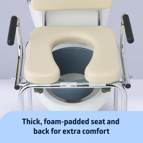 Miniatura 4 de Medline Cómoda de brazo abatible con asiento y respaldo acolchados, silla de inodoro duradera para adultos y personas mayores, cubo removible
