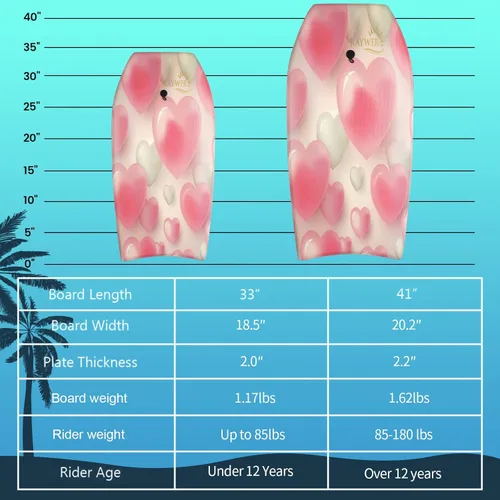 Miniatura 6 de Tabla de Bodyboard ligera con núcleo EPS, base lisa de HDPE, amarradera y muñequera ajustable, excelente para surfear para niños y adultos Rosado