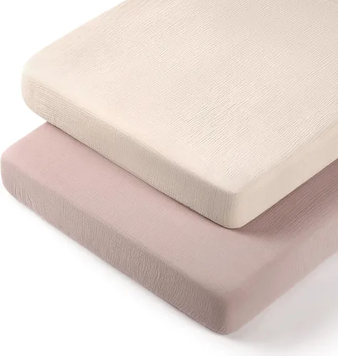 Miniatura 143 de lulumoon Sábanas de muselina para moisés para bebé: sábanas ajustables suaves para moisés de cabecera para niños y niñas Oliva y Crema
