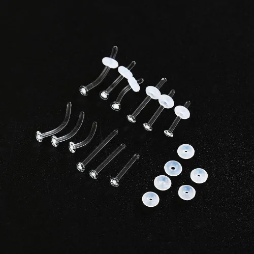 Miniatura 5 de 12pcs Glass Piercing Retainers Set for Work/Surgery/Sports, 18g 16g 14g Curved Clear Nose Studs for Cartilage Tragus Conch Daith Helix Lip Nose