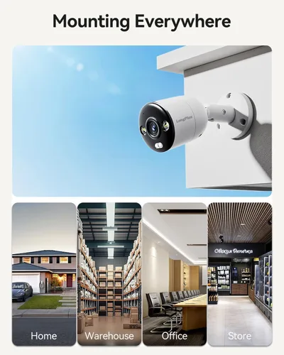 Miniatura 6 de LongPlus Cámara de seguridad Poe 4K-UHD de 8MP, funciona con NVR, cámara bala con cable, visión nocturna a color, focos LED, alarma de luz