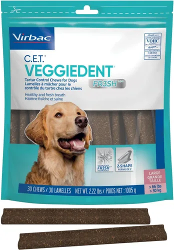 Virbac C.E.T. VEGGIEDENT FR3SH Masticables para control de sarro para perros con apoyo para la salud digestiva, aprobado por VOHC, mediano de 22 a