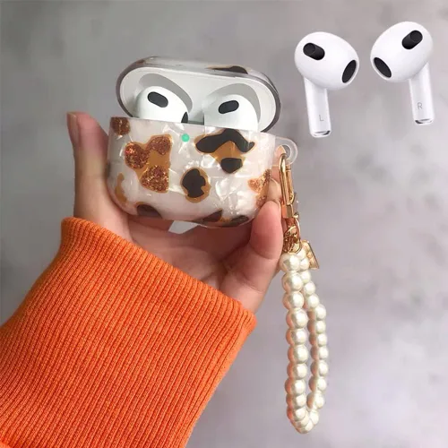 Miniatura 3 de Funda para Airpods de 3ª generación 2021 con llavero de perlas para mujeres y niñas, accesorios compatibles con funda de carga AirPods de 3ª Leopard