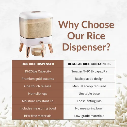 Miniatura 8 de FromUS2U - Recipiente de arroz, dispensador hermético de granos de 25 libras, dispensador de cereales grande para cocina, contenedor de alimentos