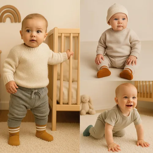 Miniatura 2 de bistyle Calcetines tobilleros con agarre para bebé, 6 pares, calcetines de algodón orgánico para recién nacidos, calcetines para niños y niñas